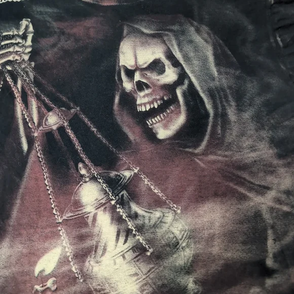 Affliction Vintage Y2K Skull Grim Reaper Black And Red T Shirt Men Size XL - Picture 4 of 9